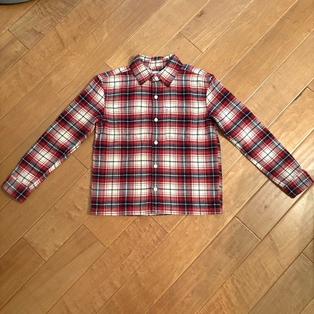 Abercrombie Kids Flannel Red Blue Cream Plaid Button-up Shirt Size 9/10 NWT